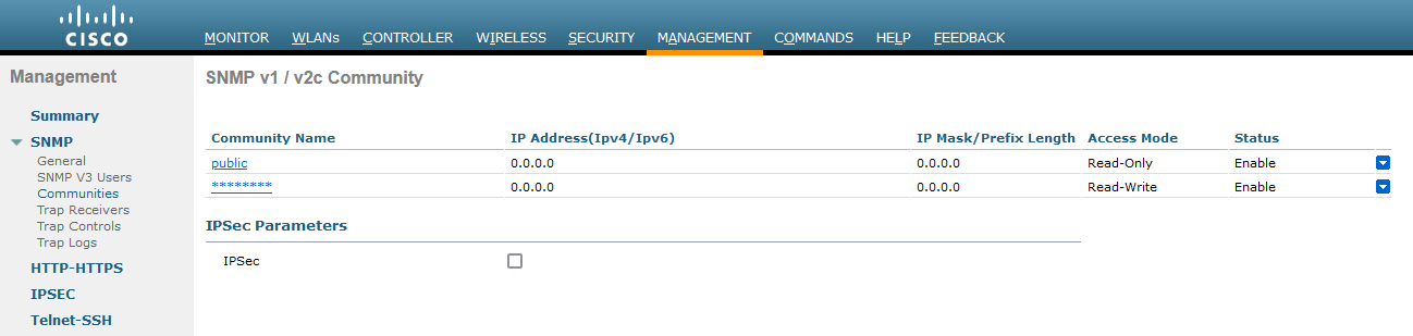 Cisco vWLC SNMP Settings